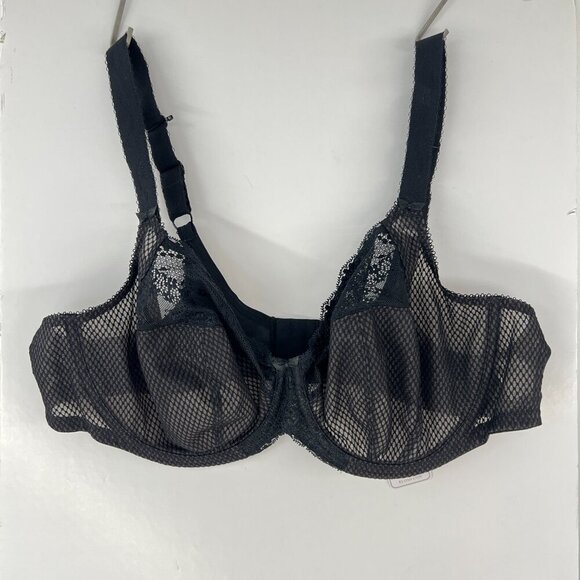 44DD- NWT Charley Plunge‎ J-Hook Bra Stretch Lace Underwire Mesh Black Bra - Picture 6 of 10